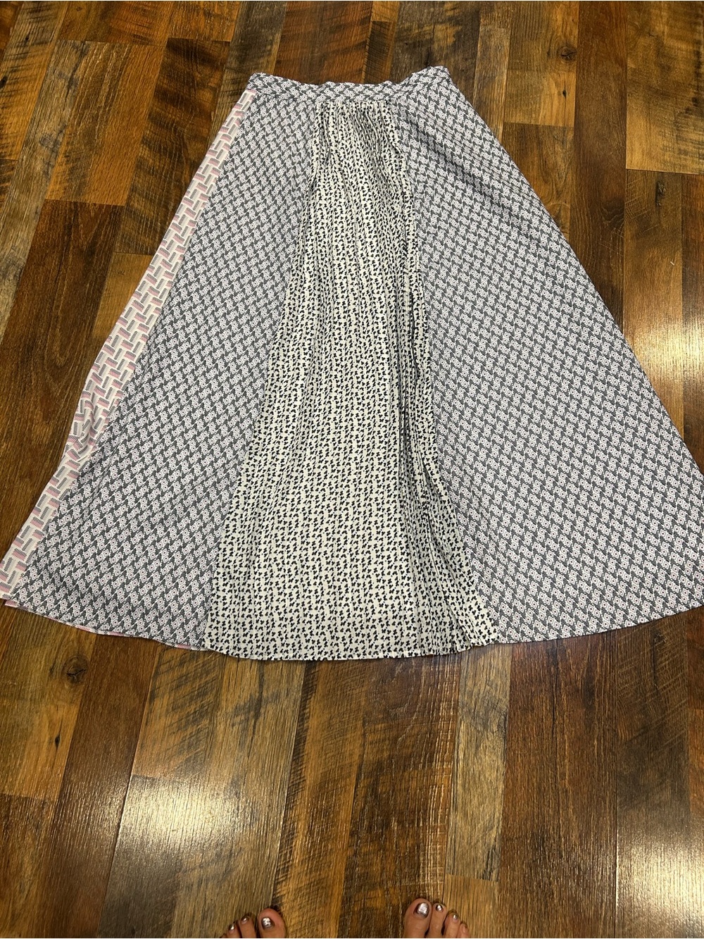 Lowrys Farm Printed Panel A-Line Skirt in pastel and navy blue colors